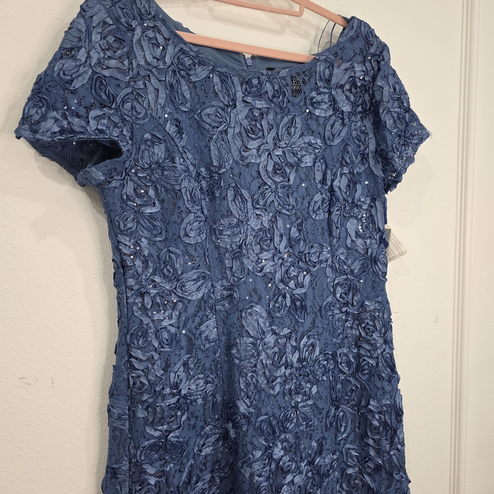 Alex Evenings Blue Floral Appliqué Maxi Dress
